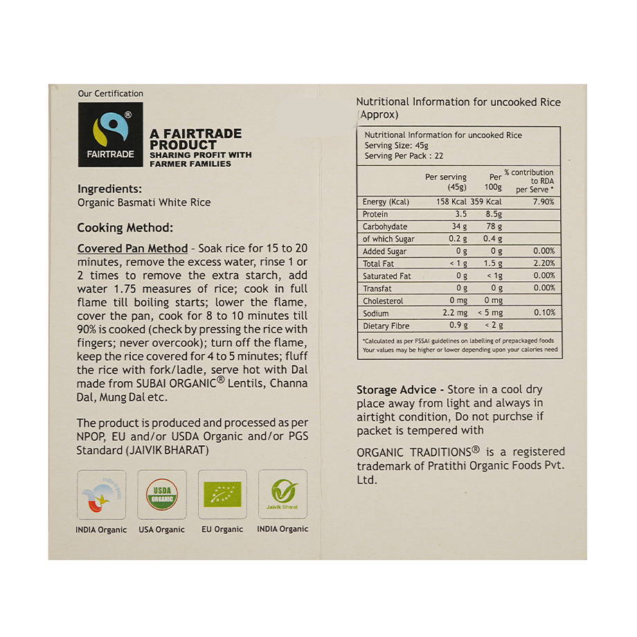 Organic Basmati White Rice (1kg)