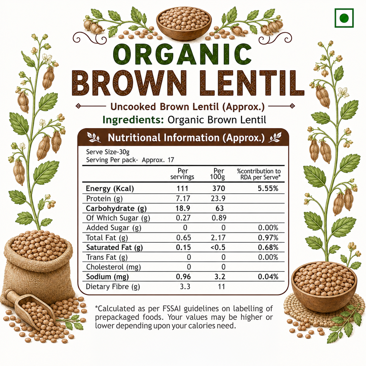 Organic Brown Lentil (500g)
