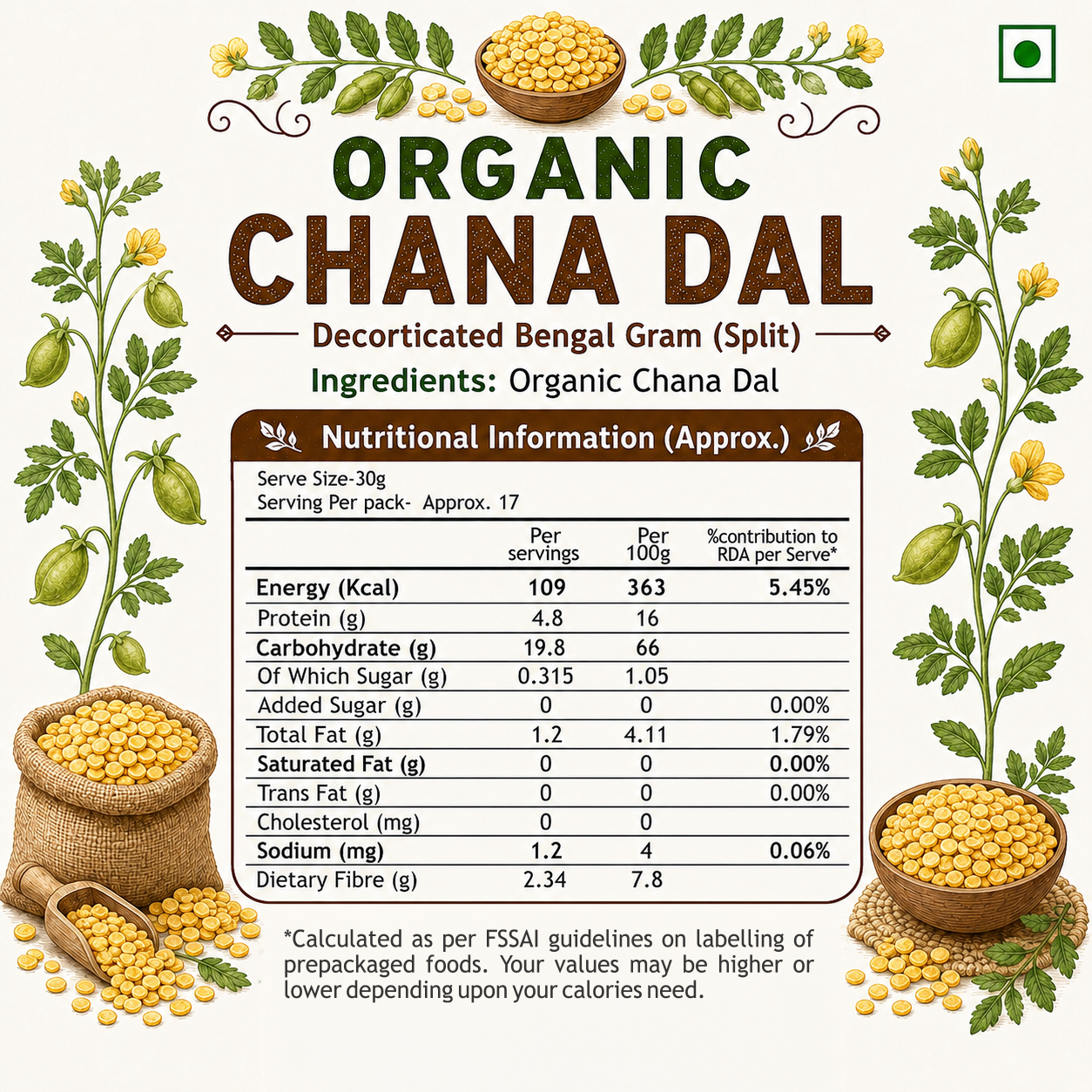 Organic Chana Dal (500g)