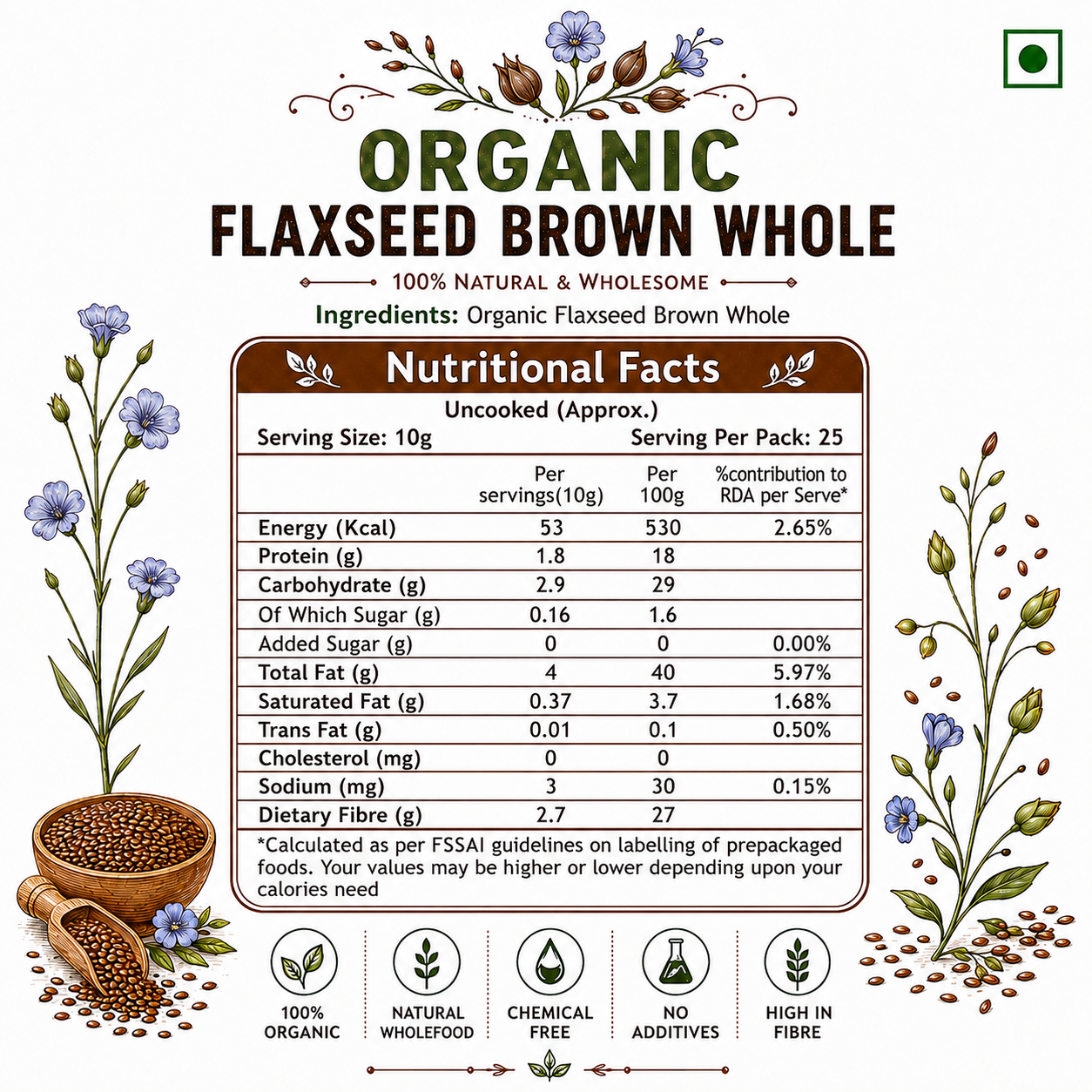 Organic Flaxseed Brown Whole (250g)