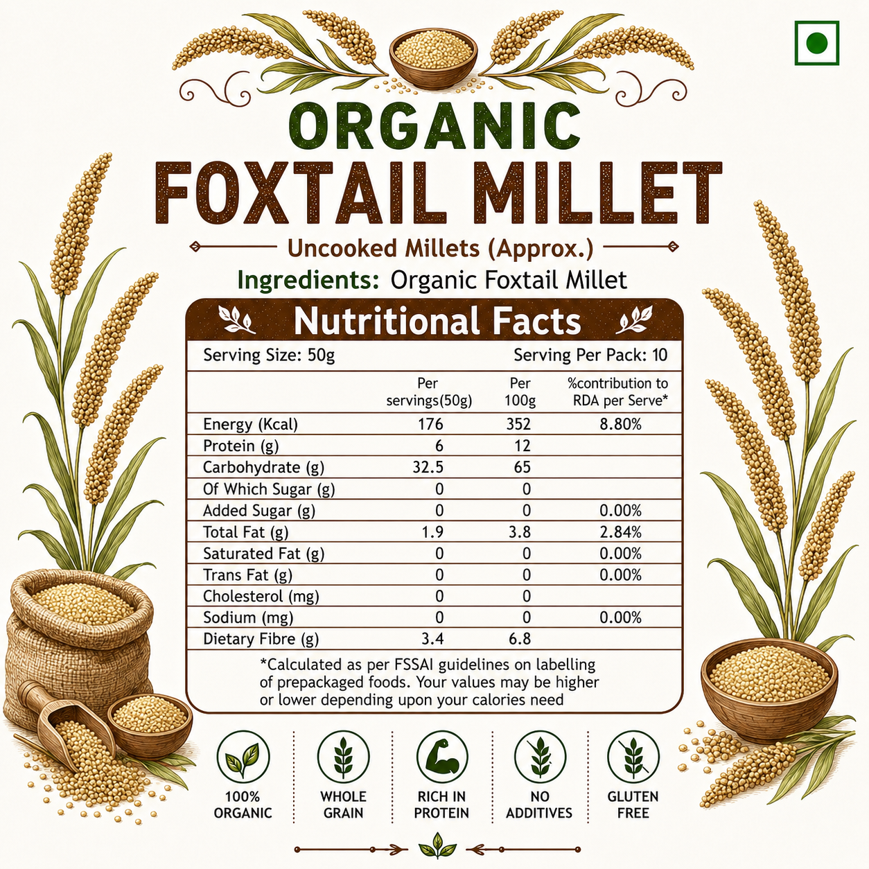 Organic Foxtail Millet (500g)