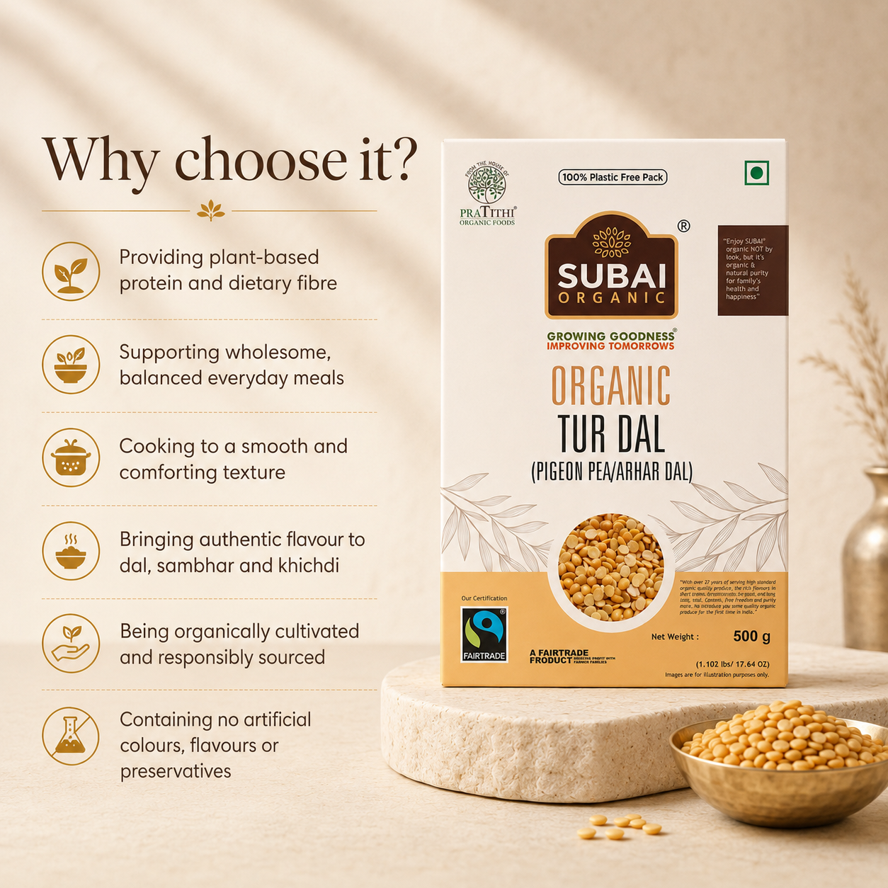 Organic Tur Dal (Arhar Dal) (500g)