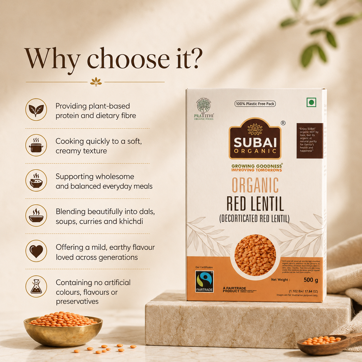 Organic Red Lentil (500g)