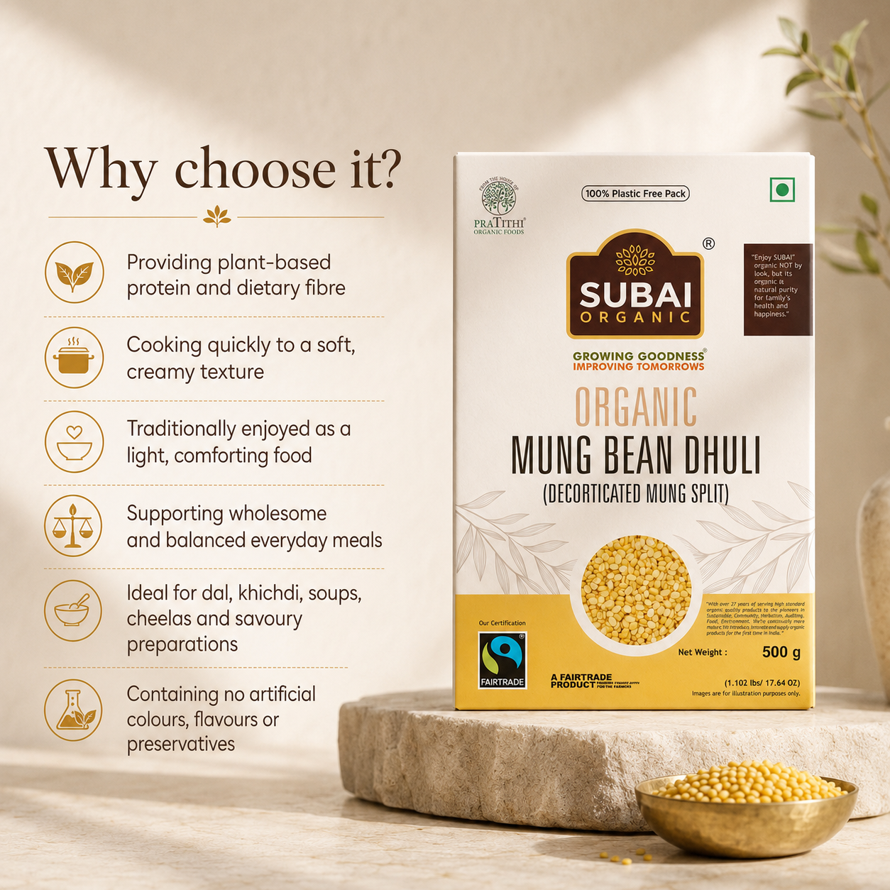 Organic Mung Bean Dhuli (500g)