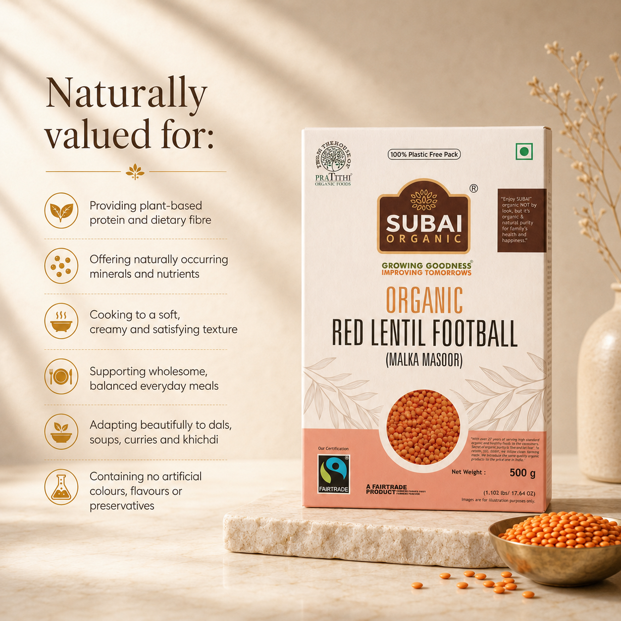 Organic Red Lentil Football (500g)