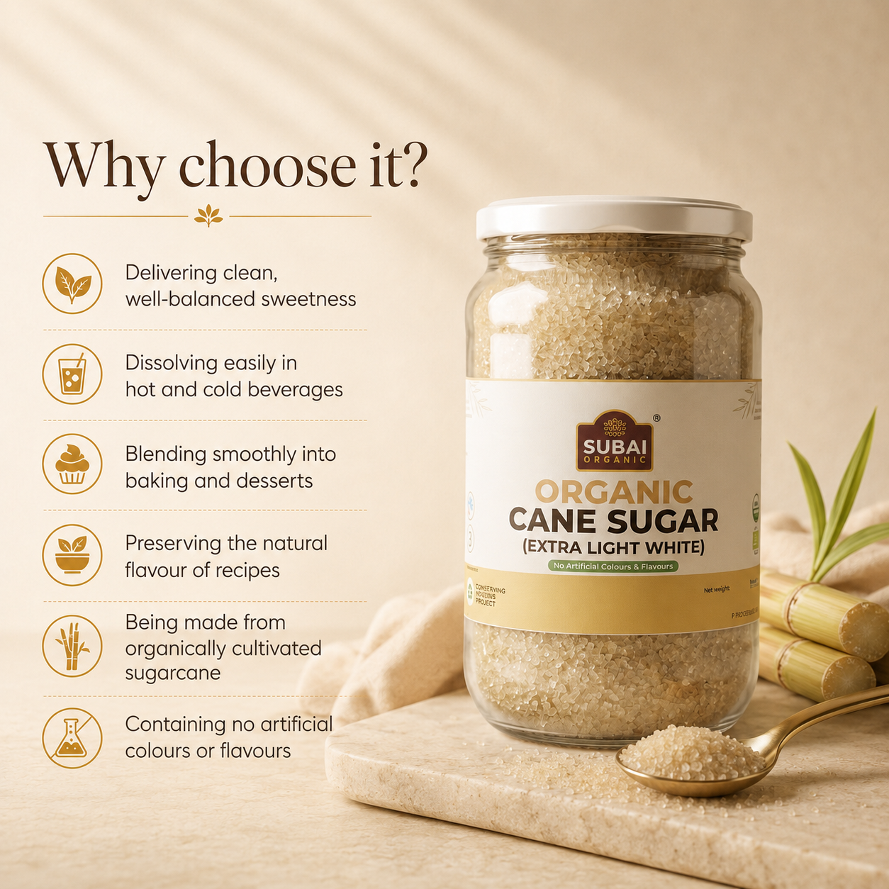 SUBAI Organic Cane Sugar (Extra Light White) (700g)