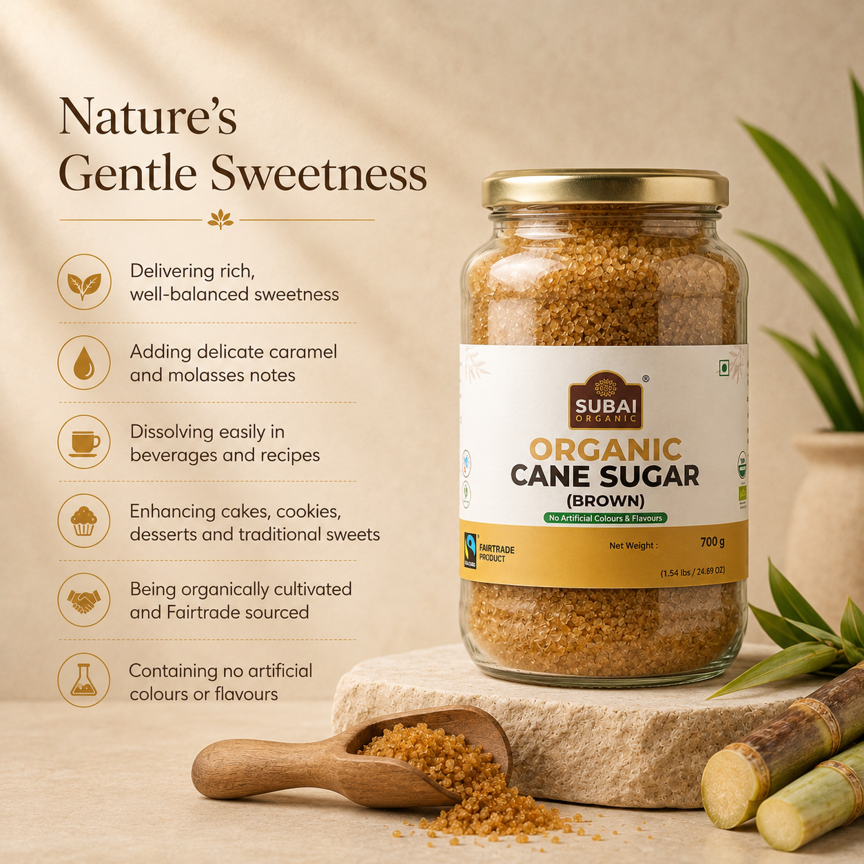 Organic Cane Sugar (Brown) (700g)