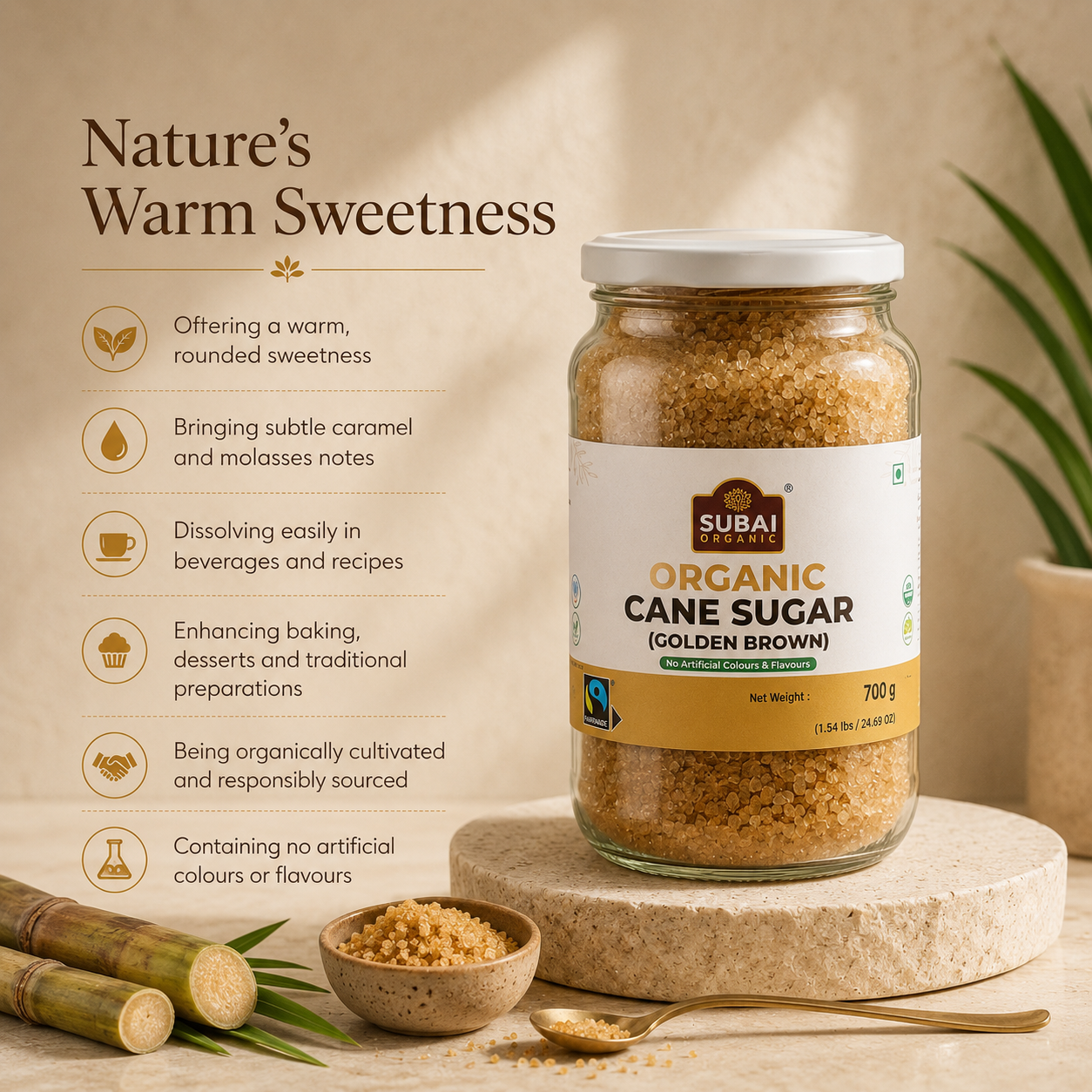 Organic Cane Sugar (Golden Brown) (700g)