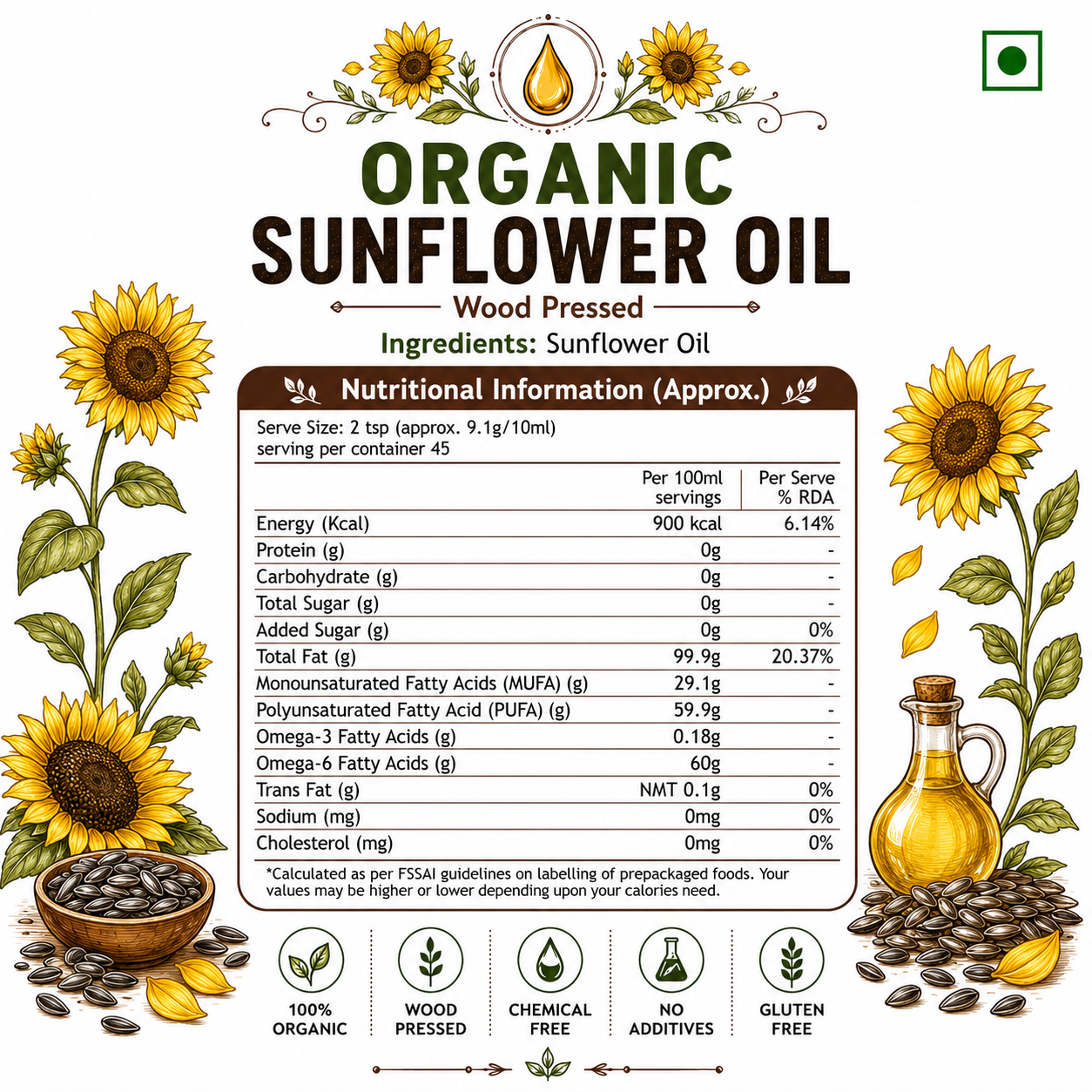 Organic sunflower oil (1L)