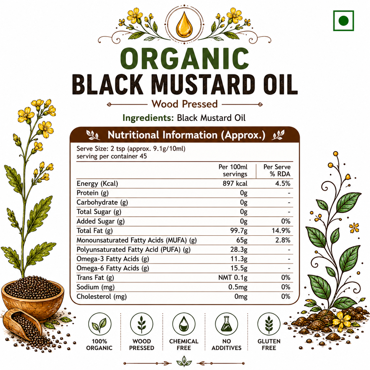 Organic Black Mustard oil (1L)