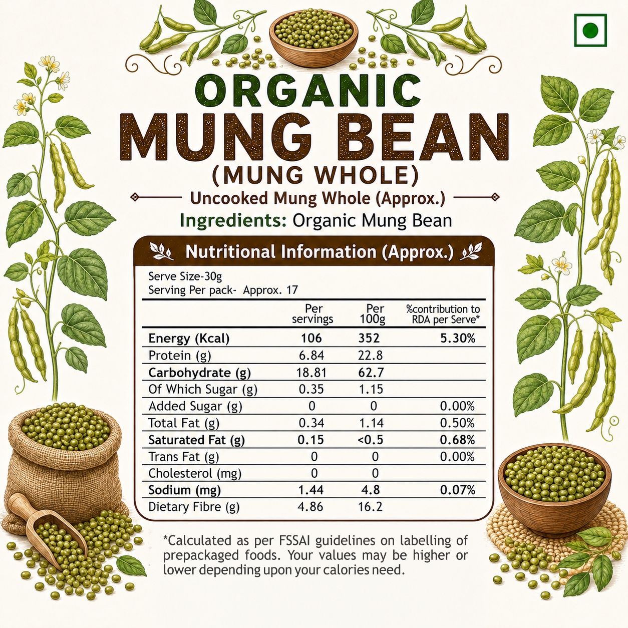 Organic Mung Bean (Whole) (500g)