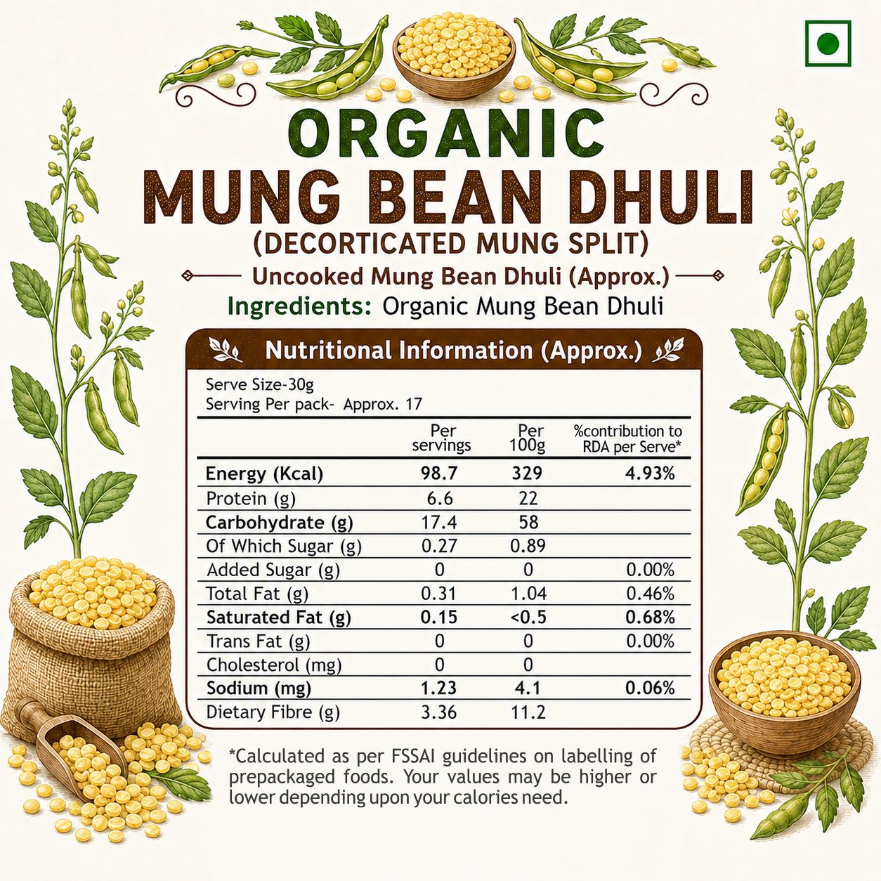 Organic Mung Bean Dhuli (500g)