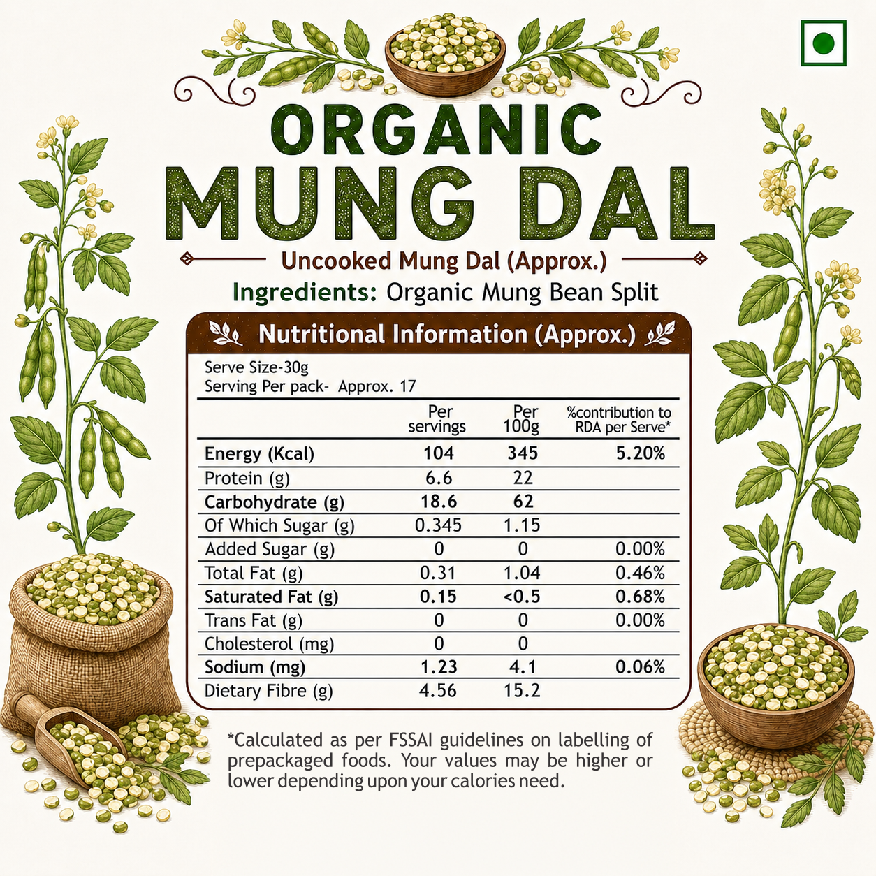 Organic Mung Bean Split (500g)