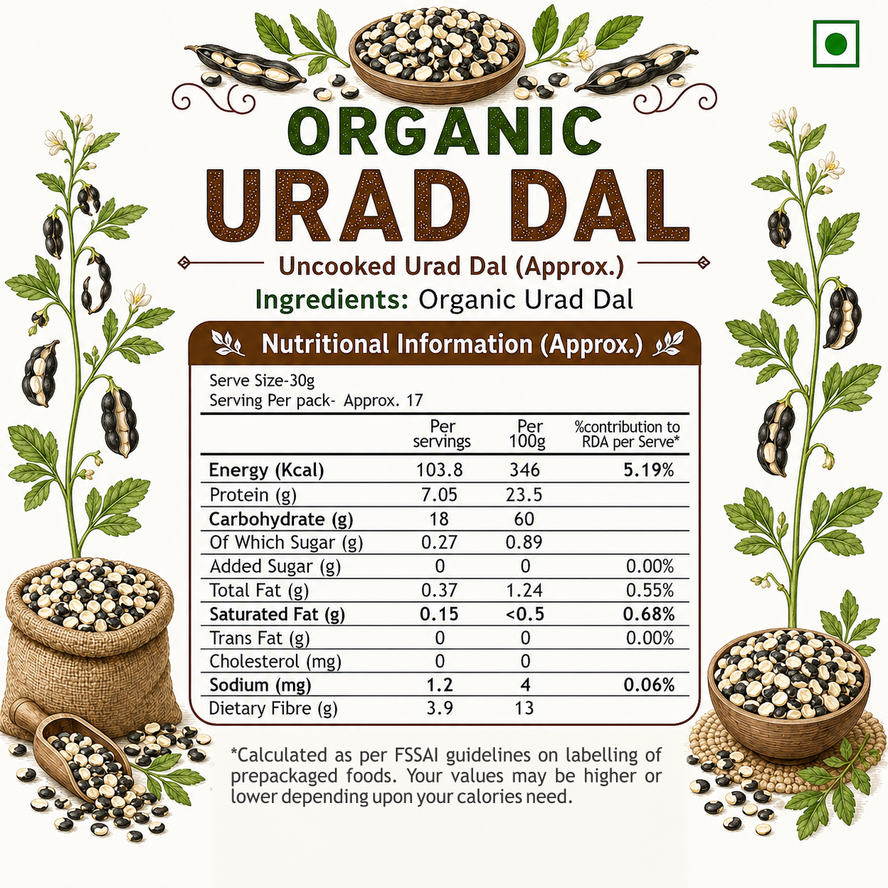 Organic Urad Bean Split (500g)