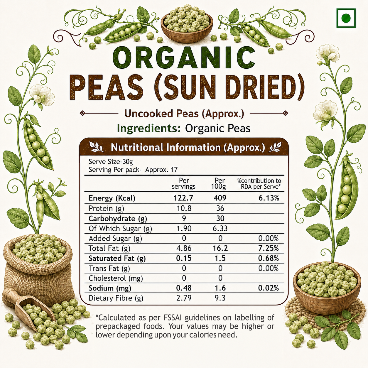 Organic Peas (Sun Dried) (500g)