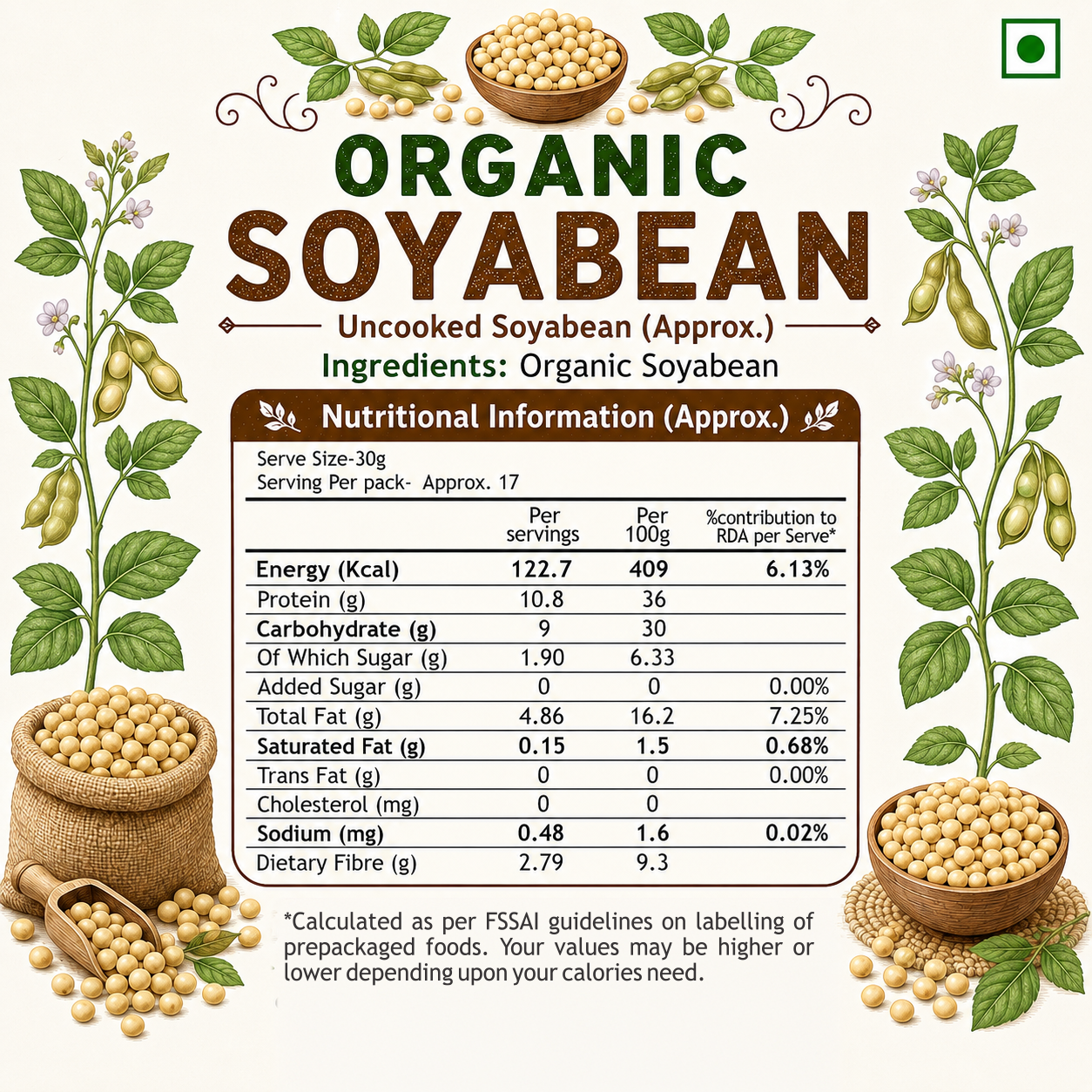 Organic Soyabean Whole (500g)