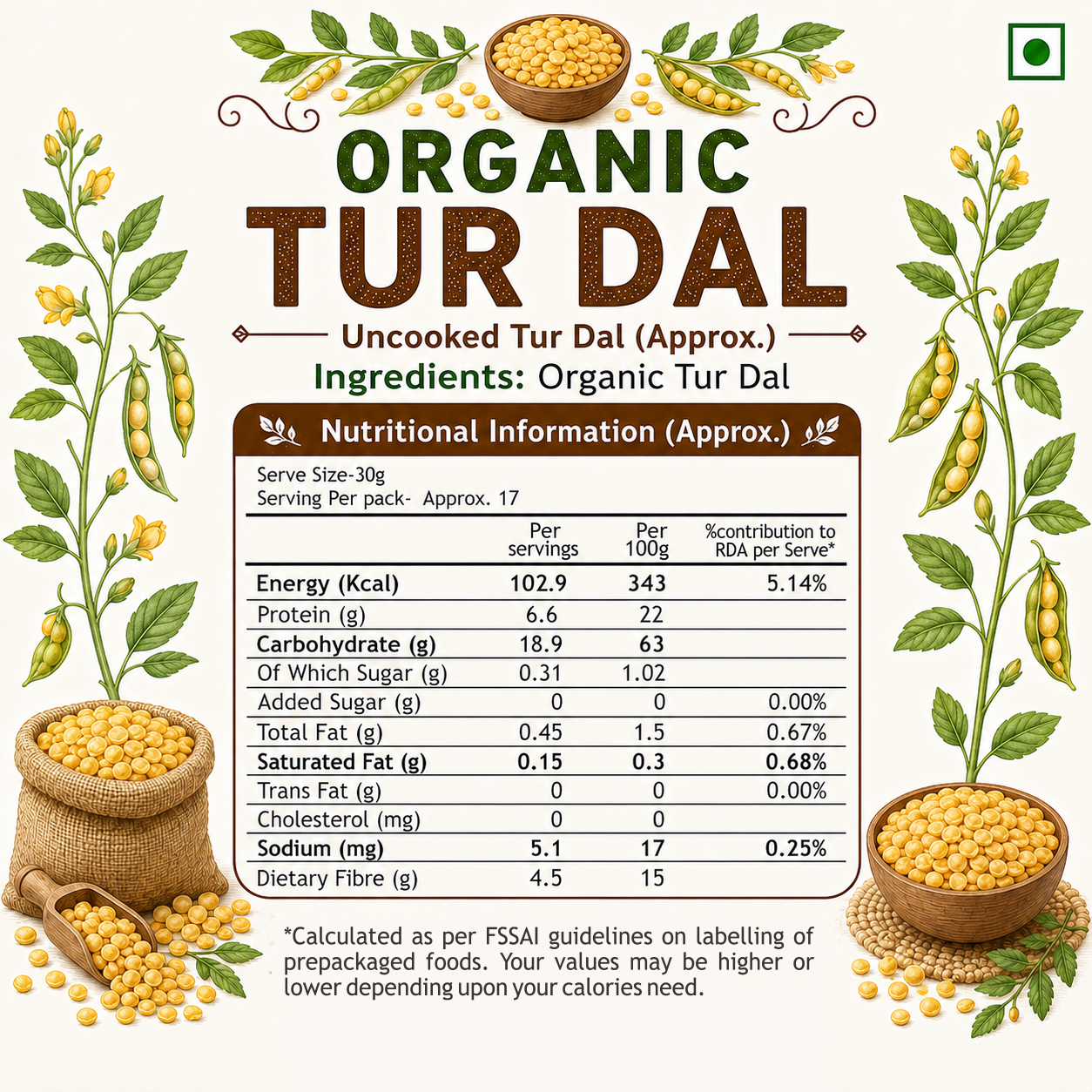 Organic Tur Dal (Arhar Dal) (500g)